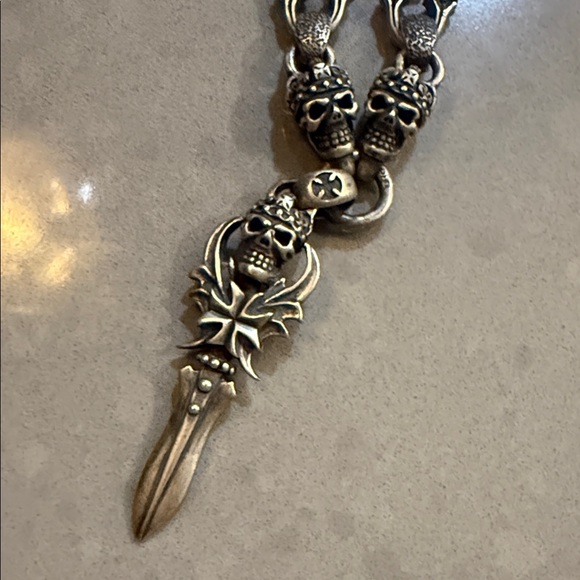 RARE💀custom piece Travis Walker Double Cross Silver Skull Dagger necklace - Picture 2 of 9
